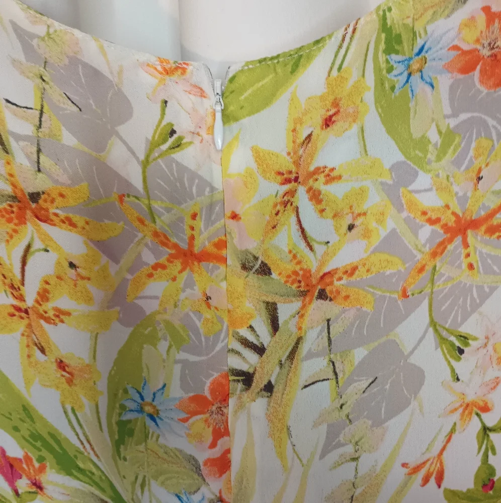 Rose Olive Tropical Floral Sleeveless Blouse Top 1X Green Flowy Office Summer - Picture 4 of 9